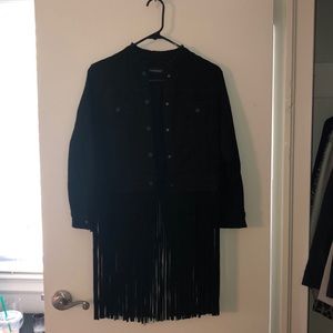 Black jean jacket with suede fringe